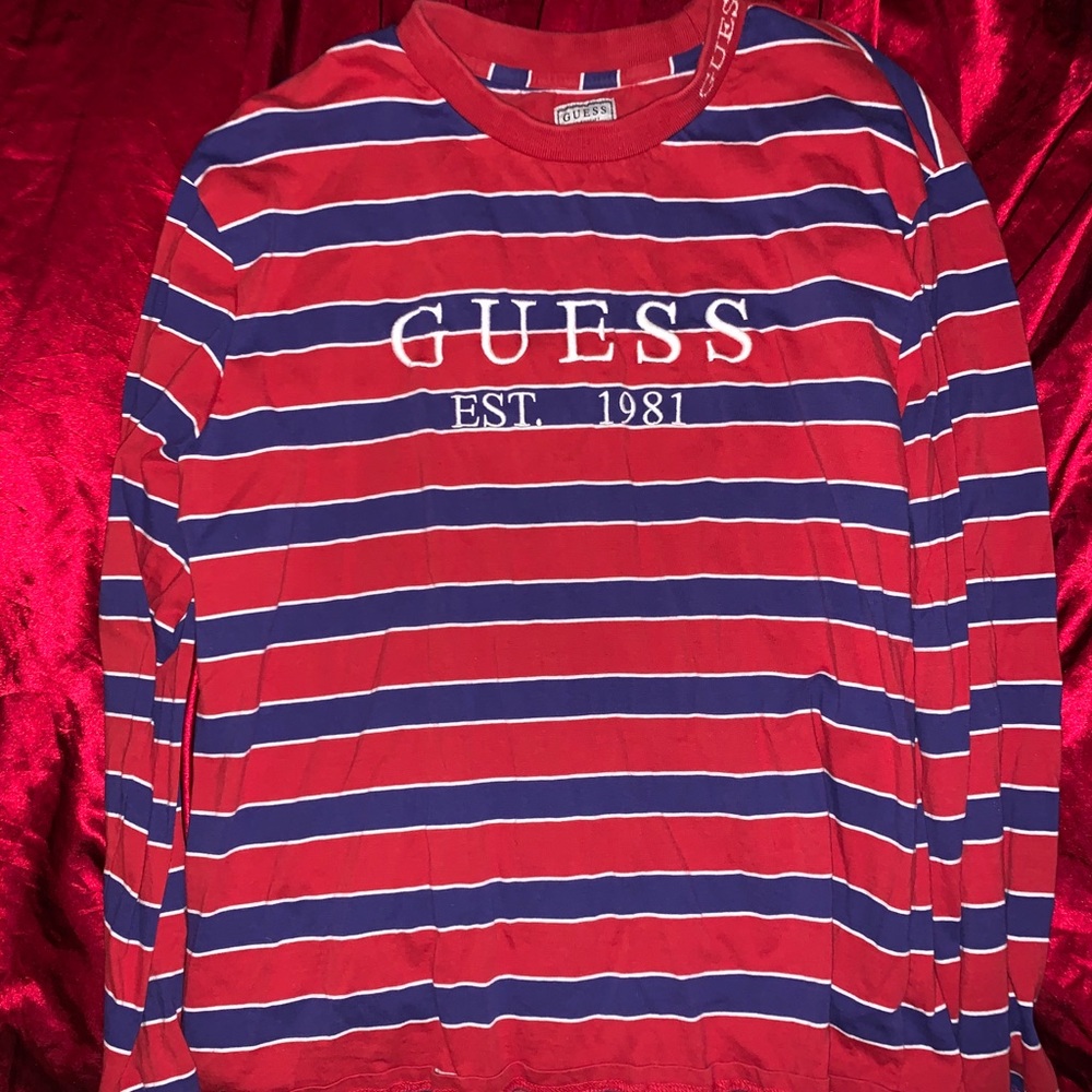 Red, Blue, and White Striped Guess Long Sleeve